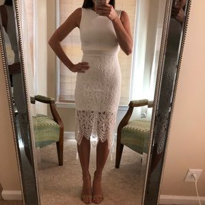 ASOS Scuba Crop Top White Lace Midi Pencil Dress